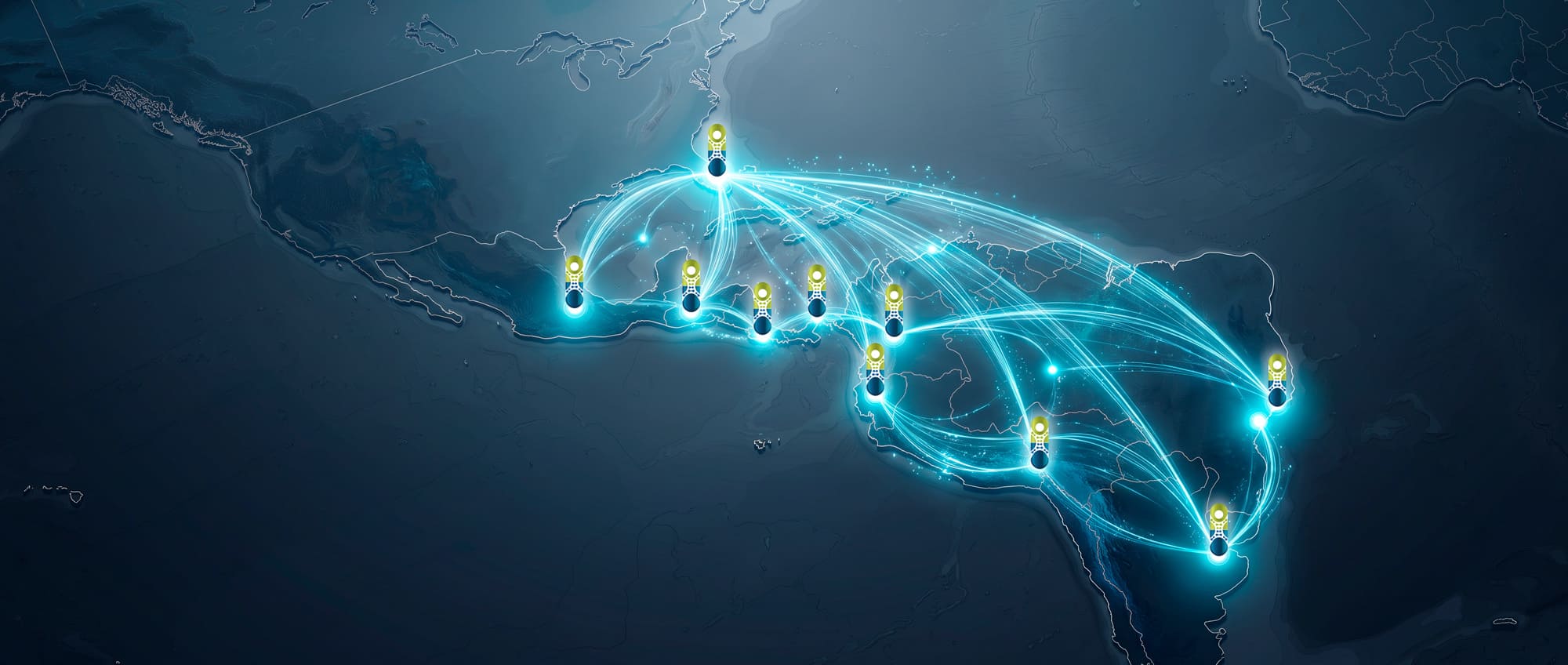 BRCR Global connected site network map across the Americas